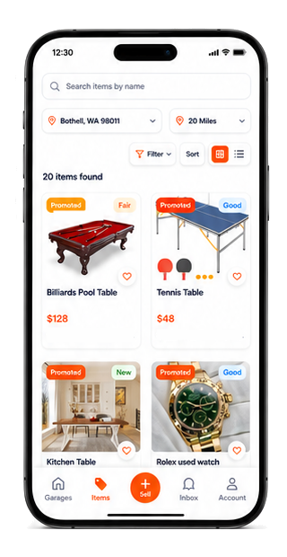 GarageDeals item marketplace screen